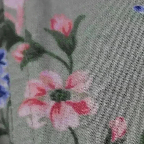 VINTAGE Erika Green Floral Short Sleeve Midi Dress Raw Hem Cottage Women Medium - Picture 12 of 13